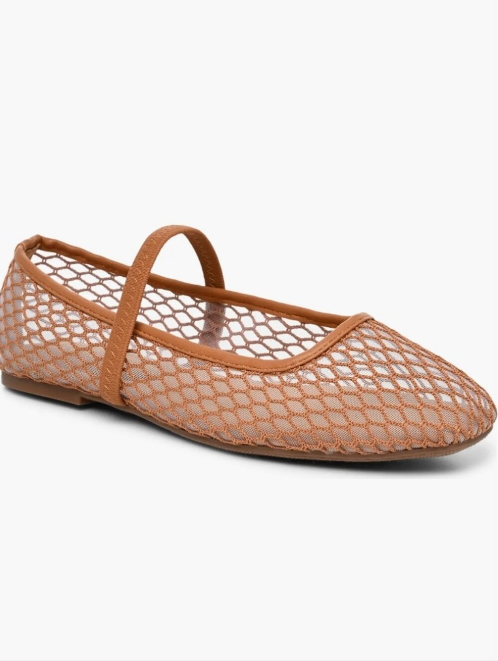 Nicole Miller Tan Mesh Mary Jane Flats with Strap